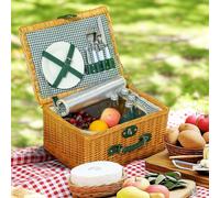 Wicker Picnic Basket for 2 w/ Insulated Cooler Bag, Light Brown Outsunny Brown One Size