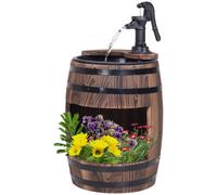 Outsunny Water Fountain Electric Pump Wood Barrel Patio Garden Decorative Ornament with Flower Planter Decor Carbonised Finish