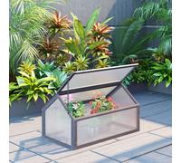OUTSUNNY Wood Cold Frame Greenhouse Garden Polycarbonate Grow House for Plants Flowers in Grey Outsunny Grey
