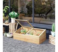 Outsunny Wood Cold Frame Greenhouse Garden Polycarbonate Grow House, Natural