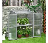 Outsunny Wood Cold Frame Greenhouse 76x46.5x110 cm - Polycarbonate Panels, 2 Doors, Adjustable Shelf, Grey (845-371)