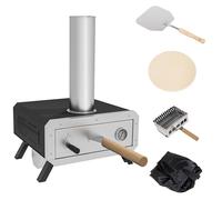 Outsunny Wood Fired Pizza Oven with Rotating Pizza Stone and Cover, Black