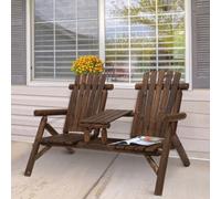 Outsunny Wood Patio Bench 2 Seats w/ Centre Coffee Table, Carbonized