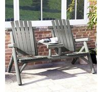 Outsunny Wood Patio Bench 2 Seats W/ Centre Coffee Table, Grey