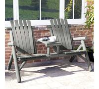 Outsunny Wood Patio Bench 2 Seats w/ Centre Coffee Table, Grey, Grey