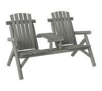 Outsunny Wood Patio Bench 2 Seats w/ Centre Coffee Table - Grey | TJ Hughes