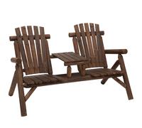 Outsunny Wood Patio Chair Bench 2 Seats with Center Coffee Table, Garden Loveseat Bench Backyard, Perfect for Lounging Relaxing Outdoors, Carbonized