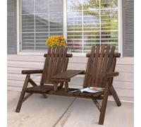 Outsunny Wood Patio Bench 2 Seats w/ Centre Coffee Table, Carbonized - Carbonised finish - Fir Wood - 157cm x 88cm x 103cm