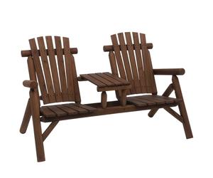 Outsunny Wood Patio Chair Loveseat 2 Seats With Center Coffee Table In Brown Brown