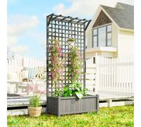 Outsunny Wood Planter With Trellis For Climbing Plants Planter Box Dark Grey Dark Grey