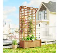 OUTSUNNY Wood Planter with Trellis for Climbing Plants Planter Box in Tan Outsunny Tan