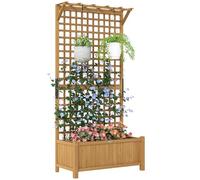 Outsunny Wood Planter with Trellis for Climbing Plants, Raised Bed, Planter Box with Drainage Holes to Grow Vegetables, Herbs and Flowers for Garden, Patio, Yard, Yellow