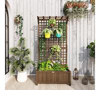 Outsunny Wood Planters with Trellis Planter Box - Dark Brown