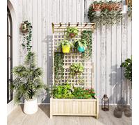 Outsunny Wood Planter w/ Trellis - Natural, Brown