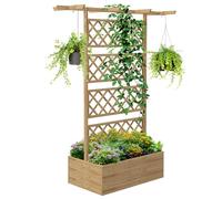 Outsunny Wood Planter with Trellis, Privacy Screen Planter Box, Natural