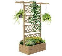 Outsunny Wood Planter with Trellis, Privacy Screen Planter Box, Natural | Raised Garden Bed, Grow Vegetables Herbs Flowers, for Garden Patio Deck