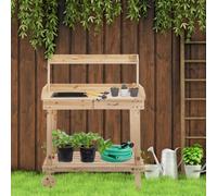 Outsunny Wooden Potting Bench Work Table w/ 2 Wheels, Brown
