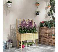 Outsunny Wood Raised Planter w/ Trellis Drain Holes Elevated Garden Bed Grey - Natural wood finish - Fir Wood - 105W x 45D x 140Hcm