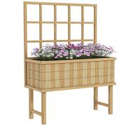 Outsunny Wood Raised Planter W/ Trellis Drain Holes Elevated Garden Bed In Natural Natural
