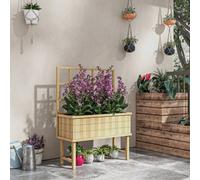 Outsunny Wood Raised Planter W/ Trellis Drain Holes Elevated Garden Bed Natural