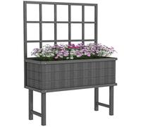 Outsunny Wooden Raised Planter with Trellis for Vine Climbing Plants, Elevated Garden Bed with Drainage Holes and Bed Liner for Vegetables, Flowers, Herbs, 105 x 45 x 140cm, Grey