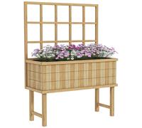 OUTSUNNY Wooden Raised Garden Bed with Trellis Elevated Planter with Drain Holes in Natural Outsunny Natural