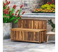 Outsunny Wood Storage Bench for Patio, Outdoor Garden Seating, Brown