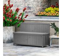 Outsunny Wood Storage Bench for Patio, Outdoor Garden Seating, Grey, Grey