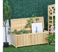 Outsunny Wood Storage Bench For Patio Furniture Outdoor Garden Seating Tools, Brown