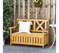Outsunny Wood Garden Bench 2 Seater Storage Chest Patio Seating Chair with High Back and Armrest, Yellow