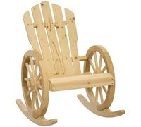 Outsunny Wooden Adirondack Rocking Chair Reclining Armchair Outdoor Garden Furniture Patio Porch Rocker - Natural