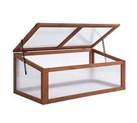 Outsunny Wooden Cold Frame, Small Polycarbonate Greenhouse for Plants with Openable & Tilted Top Cover, Brown, 100 x 65 x 40cm