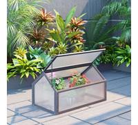 Outsunny Wooden Cold Frame Greenhouse Garden Polycarbonate Grow House, Grey