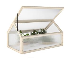 Outsunny Wooden Cold Frame Greenhouse Garden Polycarbonate Grow House, Natural
