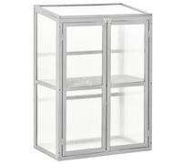 Outsunny Wooden Cold Frame Greenhouse Polycarbonate Garden Grow House for Flower Vegetable Plants with Adjustable Shelf, Double Doors, 76 x 47 x 110cm, Light Grey Grey