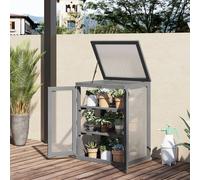 Outsunny 3-tier Wooden Cold Frame Grow House w/ Storage Shelf for Plants, Flowers - Grey, Grey