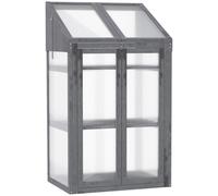 Outsunny Wooden Cold Frame Polycarbonate Greenhouse with Openable Top Cover and Double Door, Grow House for Flower, Vegetable and Plants, 70 x 50 x 120cm, Grey Grey