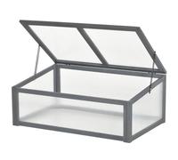 Outsunny Wooden Cold Frame, Small Polycarbonate Greenhouse for Plants with Openable & Tilted Top Cover, Grey, 100 x 65 x 40cm Grey