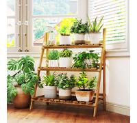 OUTSUNNY Wooden Flower Pot Rack Holder Fold Storage Shelf Stand in Brown | Size: XS Outsunny Brown XS