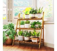 Outsunny Wooden Flower Pot Rack Holder Fold Storage Shelf Stand Vegetable, Brown