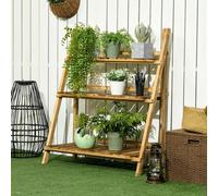 Outsunny 3-Tier Folding Wooden Flower Stand Plant Display for Garden Patio - Brown - Fir Wood - 80L x 37W x 93H (cm)