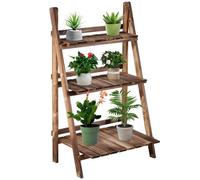 Outsunny Wooden Folding Flower Pot Stand 3 Tier Garden Planter Display Ladder Gardener Storage Shelves Rack Herb Holder (60L X 37W X 93H (cm))