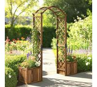 OUTSUNNY Wooden Garden Arch with 2 Planter Boxes, Decorative Garden Arbor in Brown Outsunny Brown