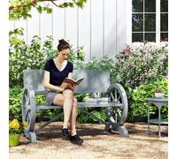 Outsunny Wooden Garden Bench Outdoor Loveseat with High Back, Brown - Grey