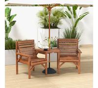Outsunny Wooden Garden Love Seat W/ Coffee Table Partner Bench Tan Brown