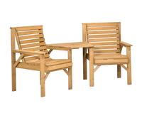 Outsunny Wooden Garden Love Seat w/ Coffee Table Umbrella Hole Partner Bench