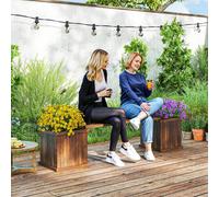 Outsunny Wooden Garden Planter & Bench Combination Garden Raised Bed Patio Park Carbonised Finish 176 x 38 x 40 cm