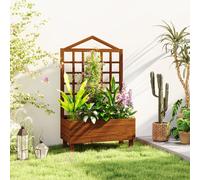 Outsunny Wooden Garden Planters with Trellis for Vine Climbing Plants Brown