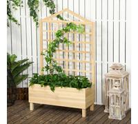 Outsunny Wooden Garden Planters With Trellis For Vine Climbing Plants, Natural
