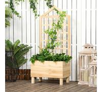 Outsunny Wooden Garden Planters With Trellis For Vine Climbing Plants, Natural Natural